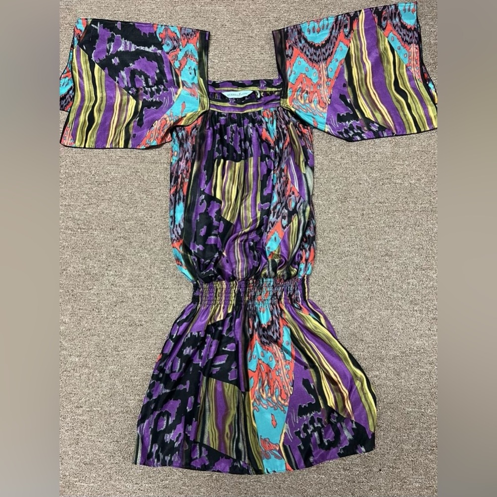 GUESS BY MARCIANO XS/S Silk Blend Shibori Tie Dye Hippy Boho Hippie Butterfly